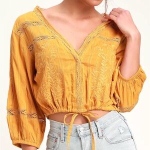 Free People Follow Your Heart Golden yellow Embroidered Blouse size medium